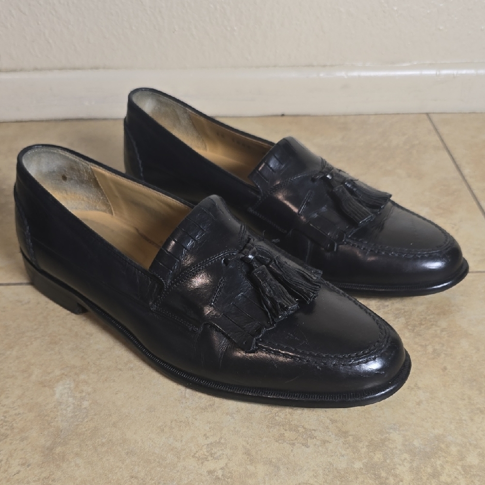 Johnston & Murphy Black Leather Tassel Loafers